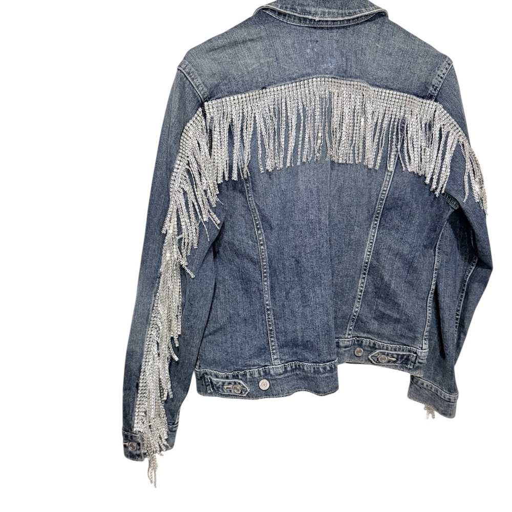Lucky Brand Denim Jacket with Fringe size large - Picture 3 of 4